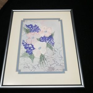 Vintage framed & matted floral pastel colors watercolor signed Niece